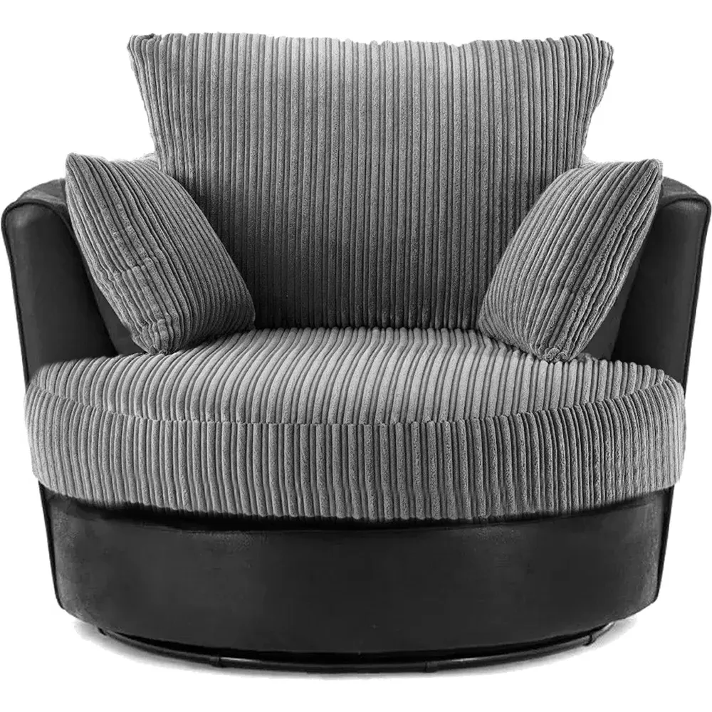 Jumbo Cord Swivel Chair - Black and Grey