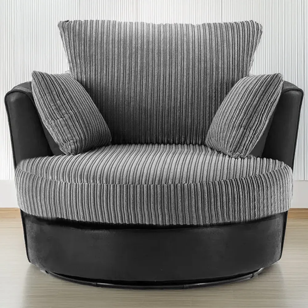 Jumbo Cord Swivel Chair - Black and Grey image