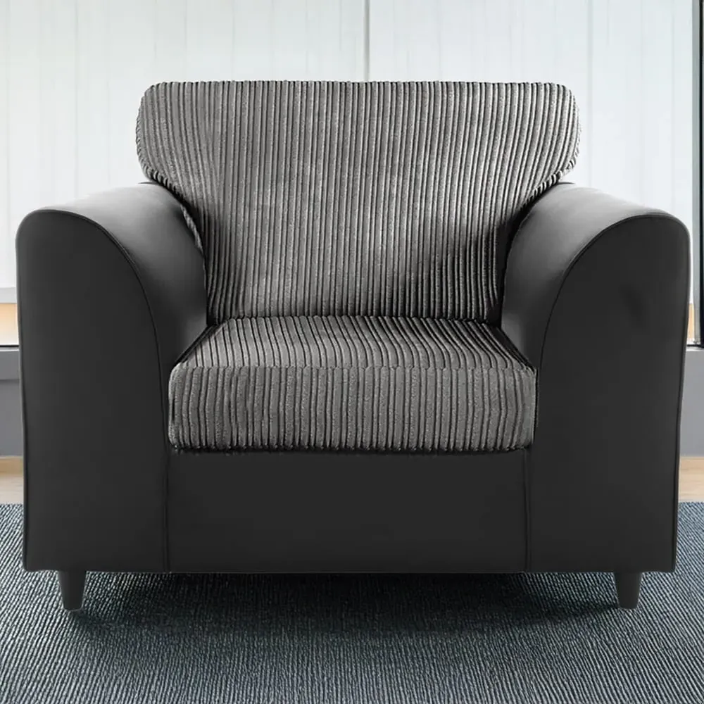 Single Seater Armchair - Black and Grey, Jumbo Cord image