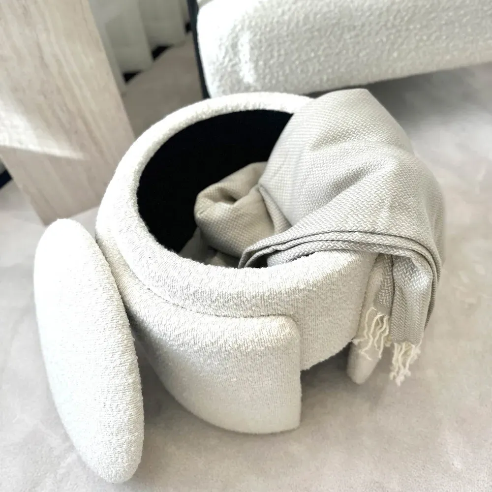 CARME Mabel Storage Stool with Storage - White, Bouclé