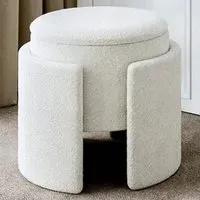 CARME Mabel Storage Stool with Storage - White, Bouclé
