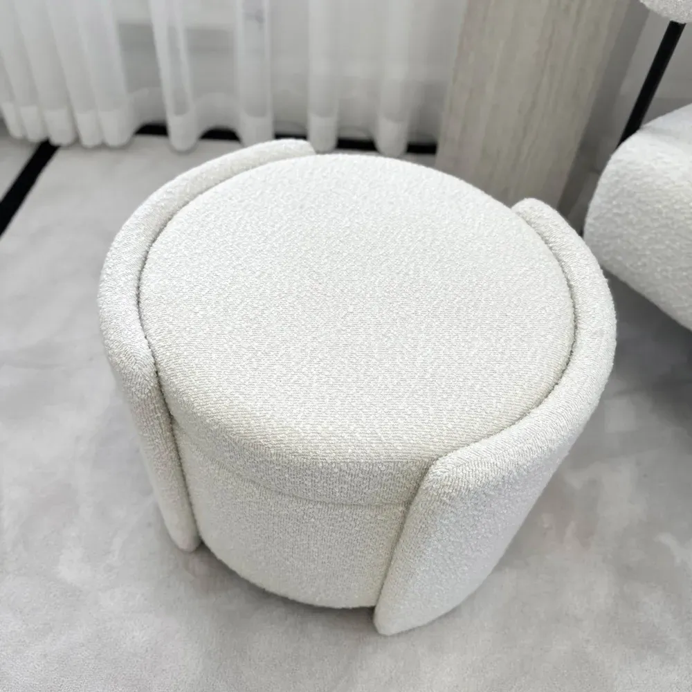 CARME Home Storage Stool - White, Bouclé