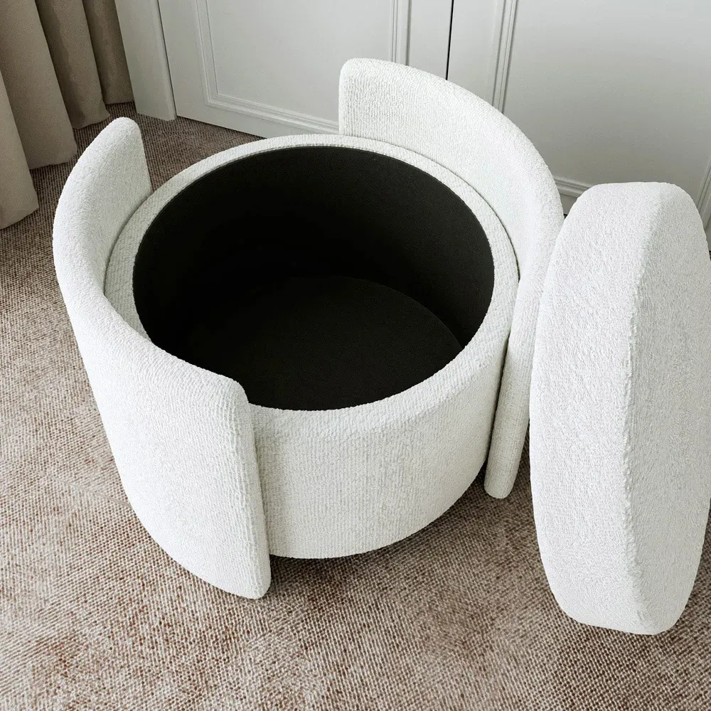 CARME Home Storage Stool - White, Bouclé