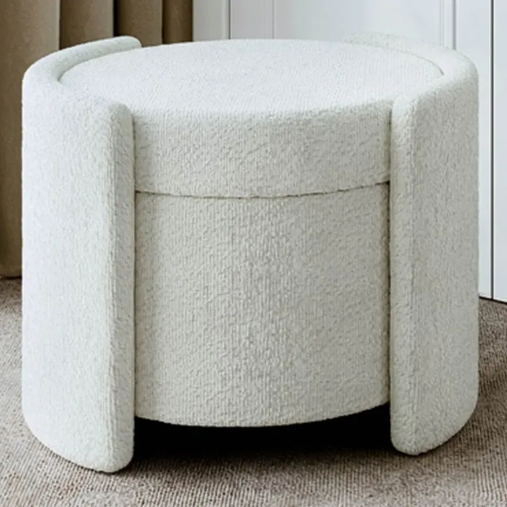 CARME Home Storage Stool - White, Bouclé
