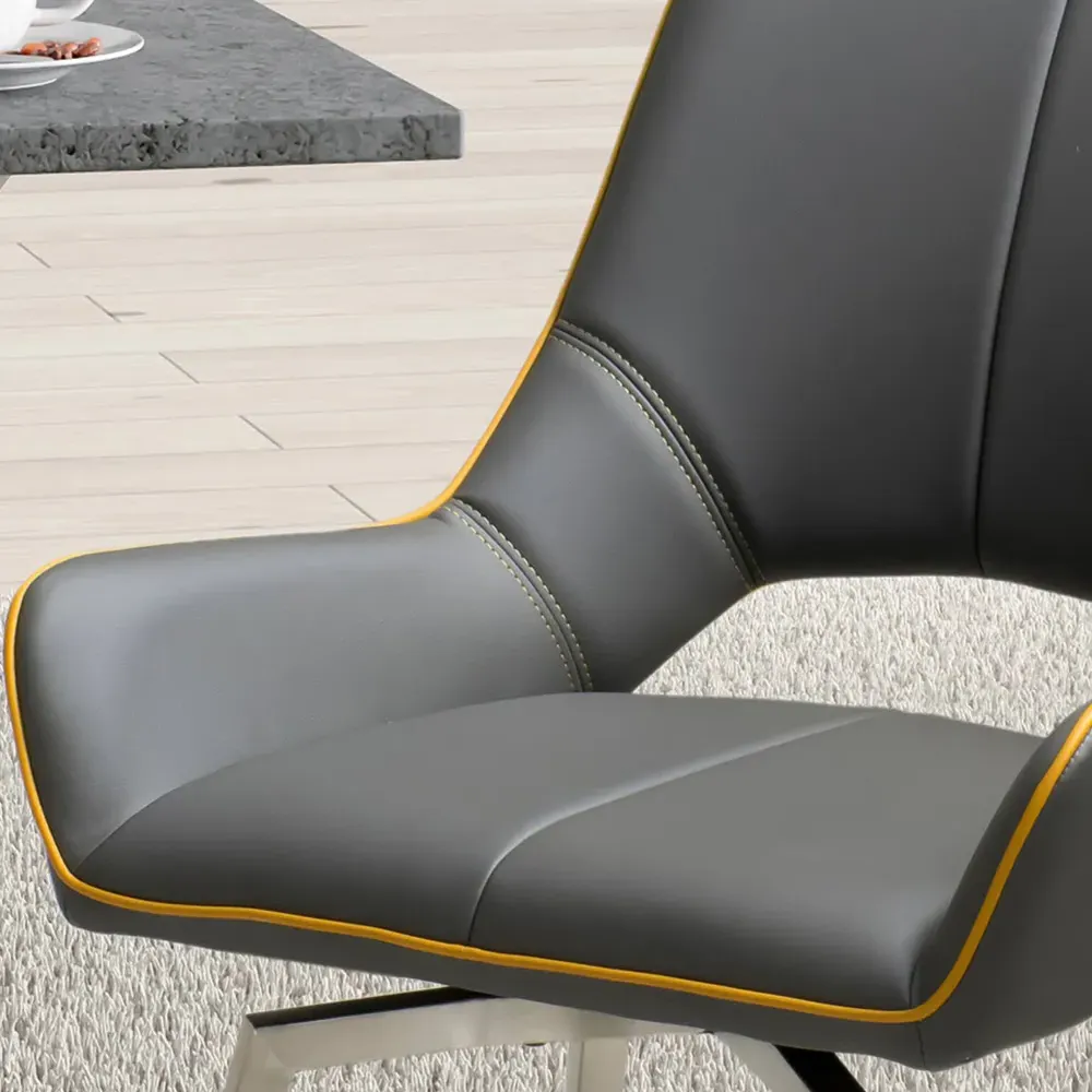 Set of 2 Swivel Dining Chairs - Graphite Grey, Leather Effect