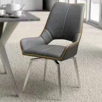 Set of 2 Swivel Dining Chairs - Graphite Grey, Leather Effect