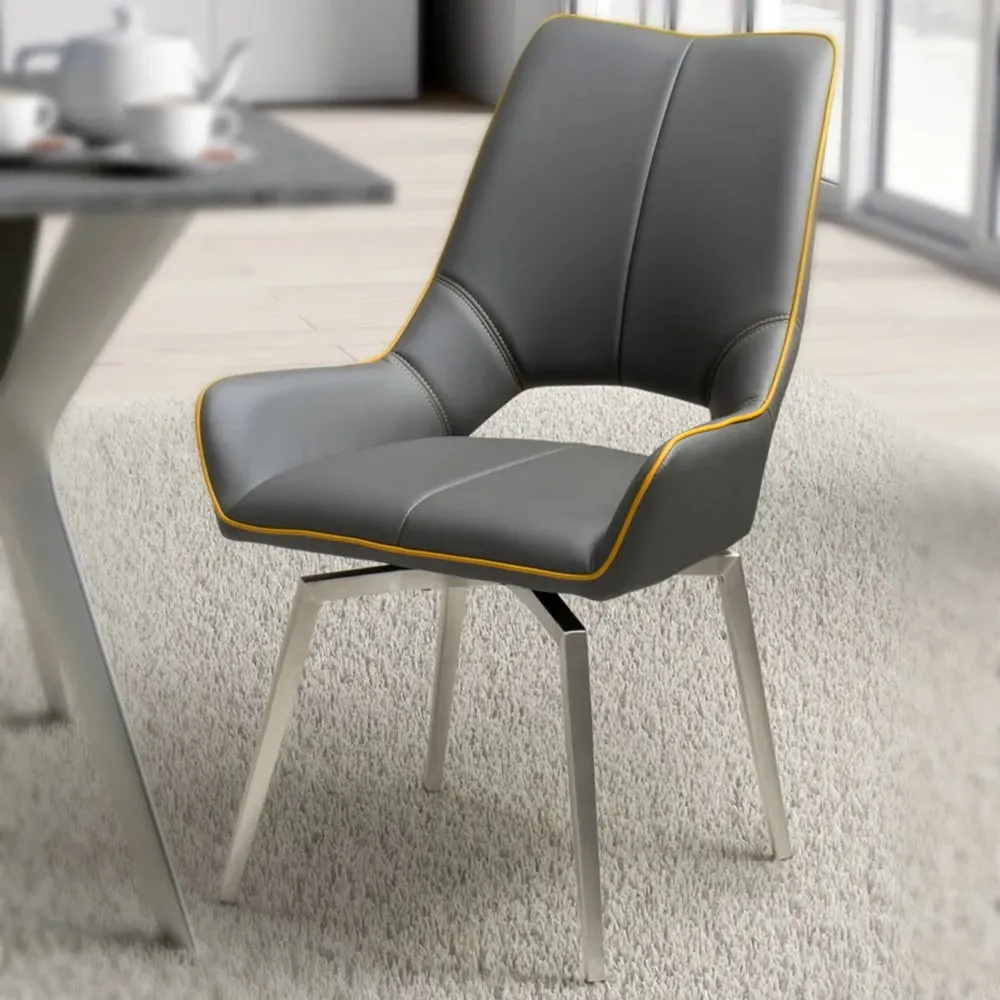 Set of 2 Swivel Dining Chairs - Graphite Grey, Leather Effect image