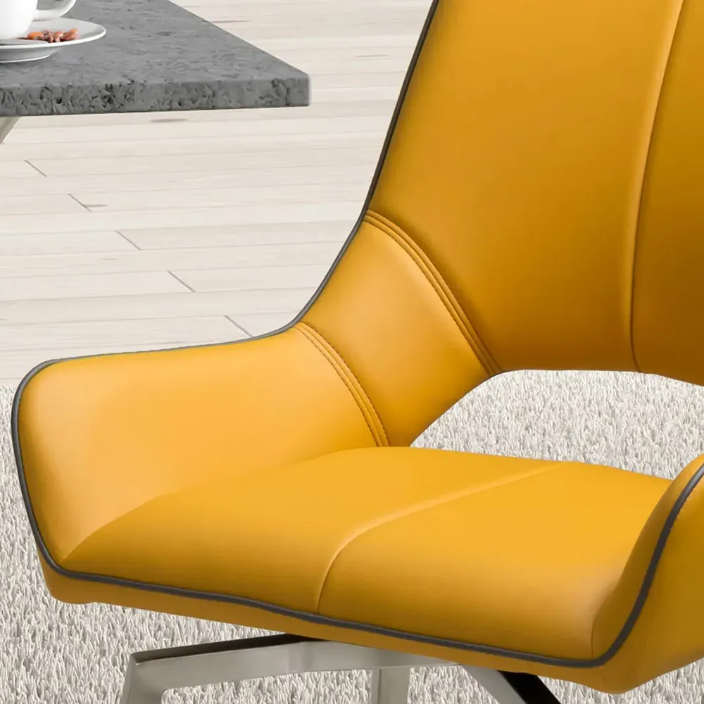 Set of 2 Swivel Dining Chairs - Yellow, Leather Effect