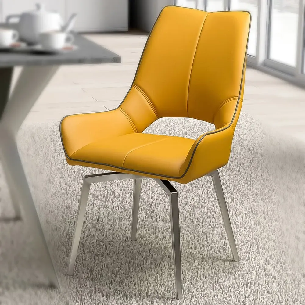 Set of 2 Swivel Dining Chairs - Yellow, Leather Effect image