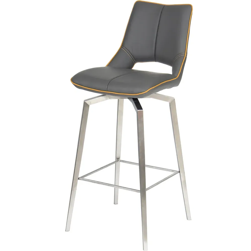 Swivel Bar Chair with Tripod Legs - Grey, Leather Effect