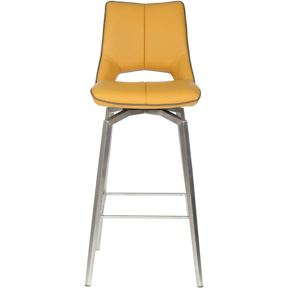 Swivel Bar Chair with Tripod Legs - Yellow, Leather Effect