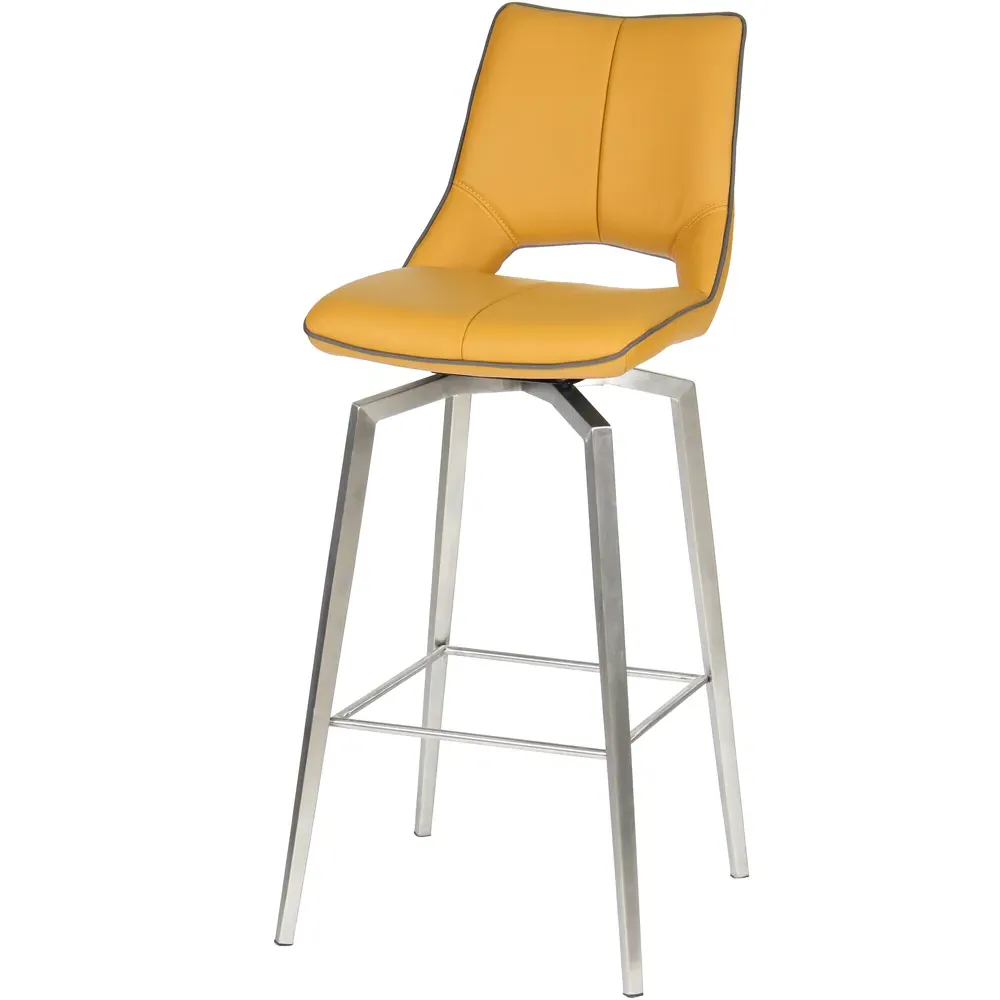 Swivel Bar Chair with Tripod Legs - Yellow, Leather Effect