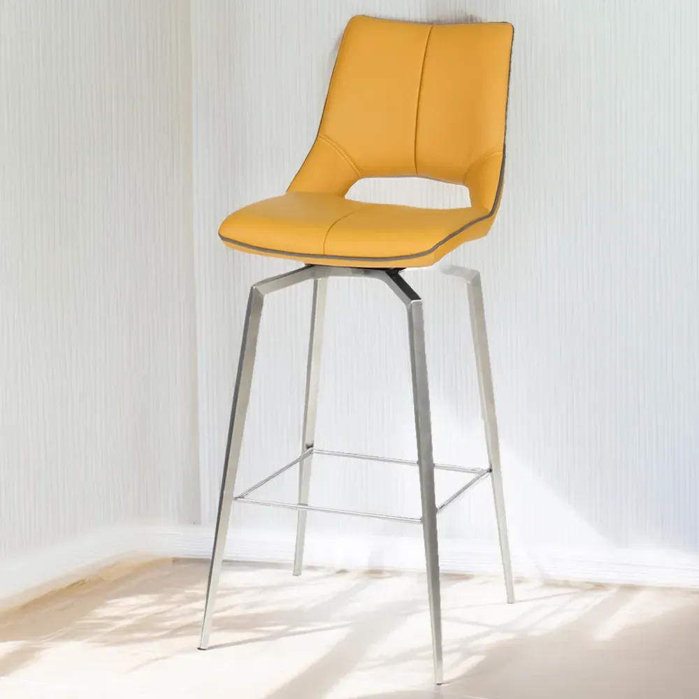 Swivel Bar Chair with Tripod Legs - Yellow, Leather Effect