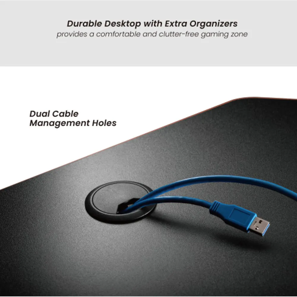 Gaming Desk with Cable Management - Black