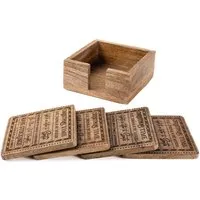 4 Pack Christmas Sing Carols Coasters - Brown, Mango Wood