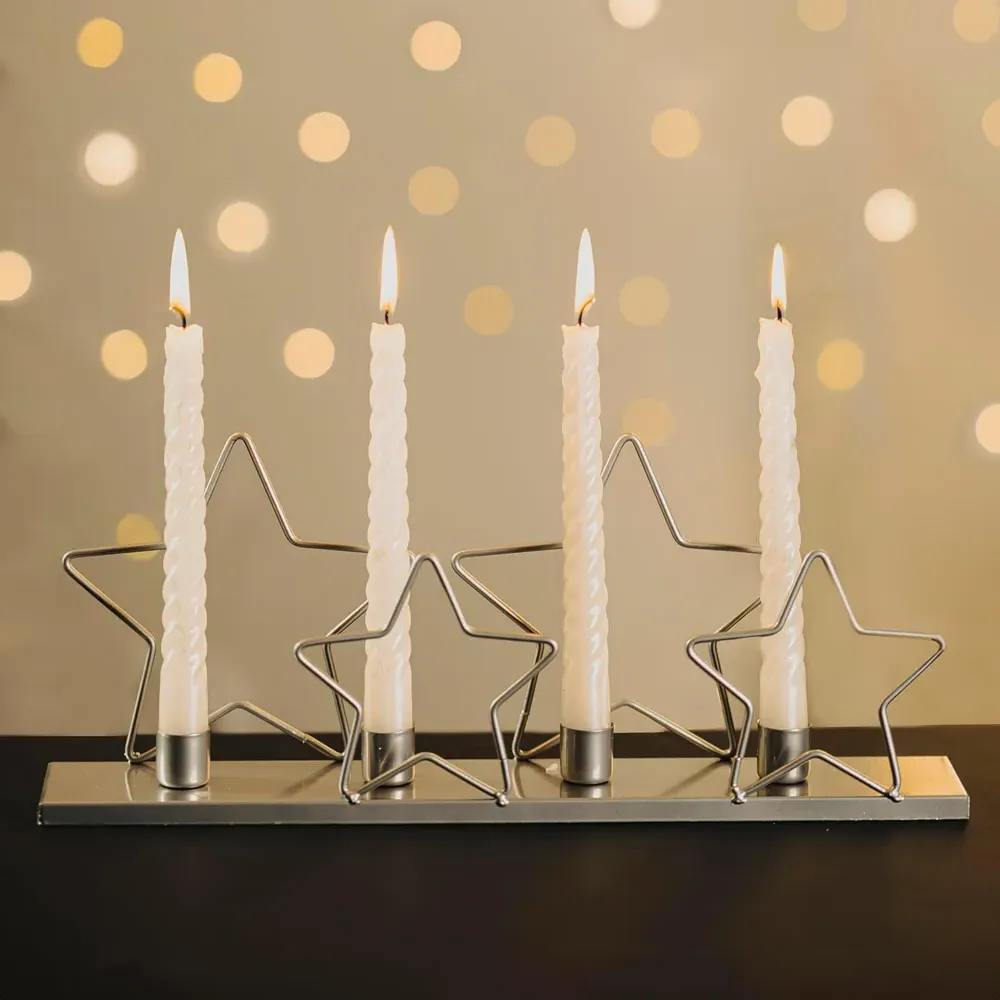 Dinner Candle Holder with Stars - Silver