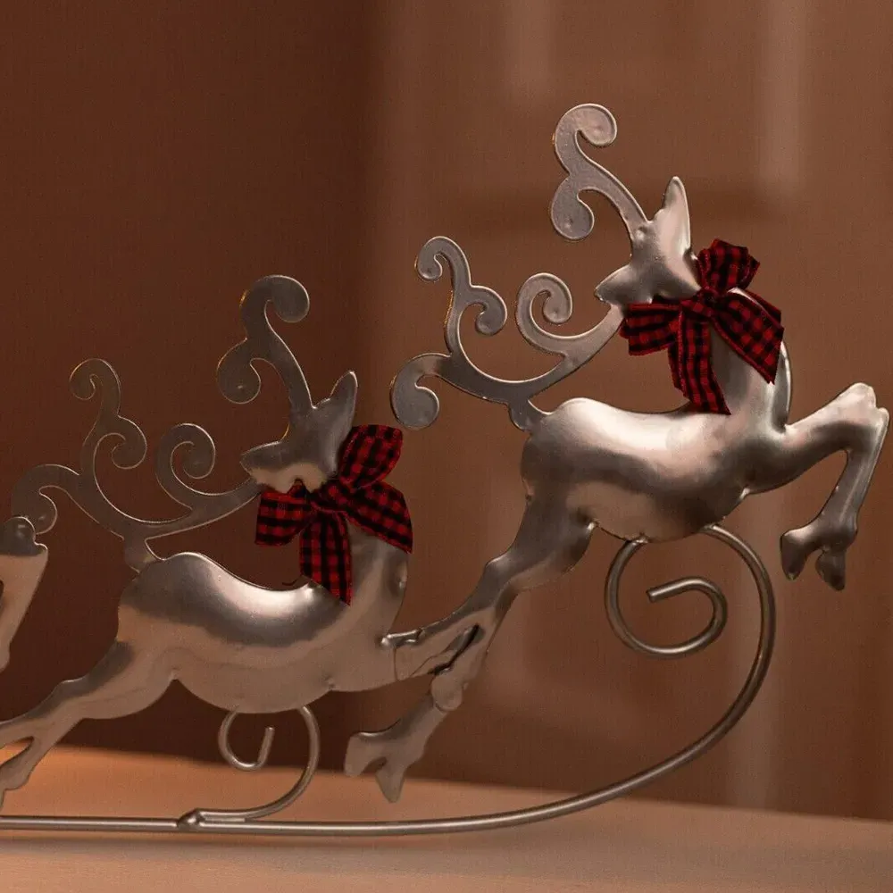 Flying Reindeer Sleigh Candle Holder - Silver
