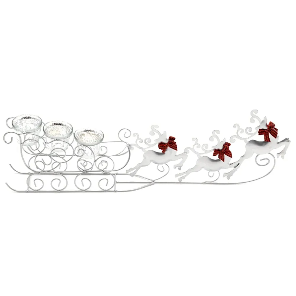 Flying Reindeer Sleigh Candle Holder - Silver