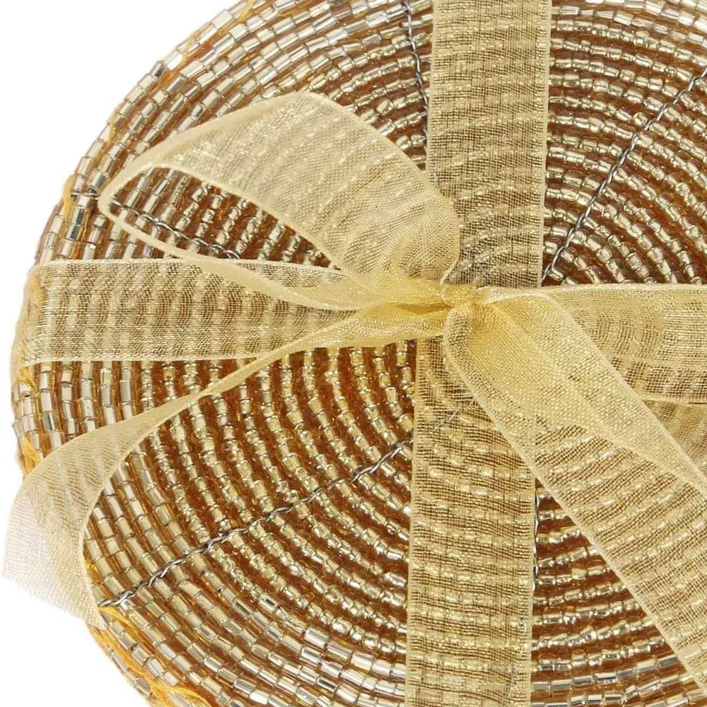 Gold Beaded Glass Coasters 4 Pack - Gold