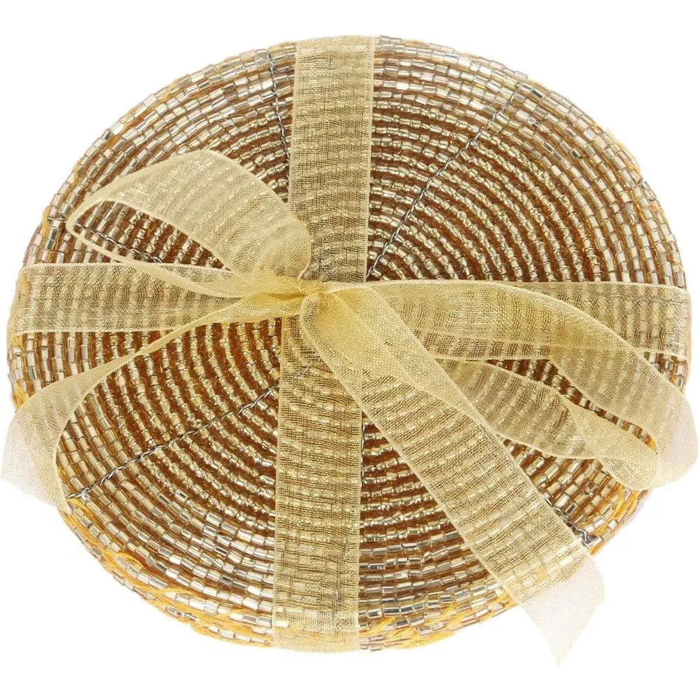 Gold Beaded Glass Coasters 4 Pack - Gold image