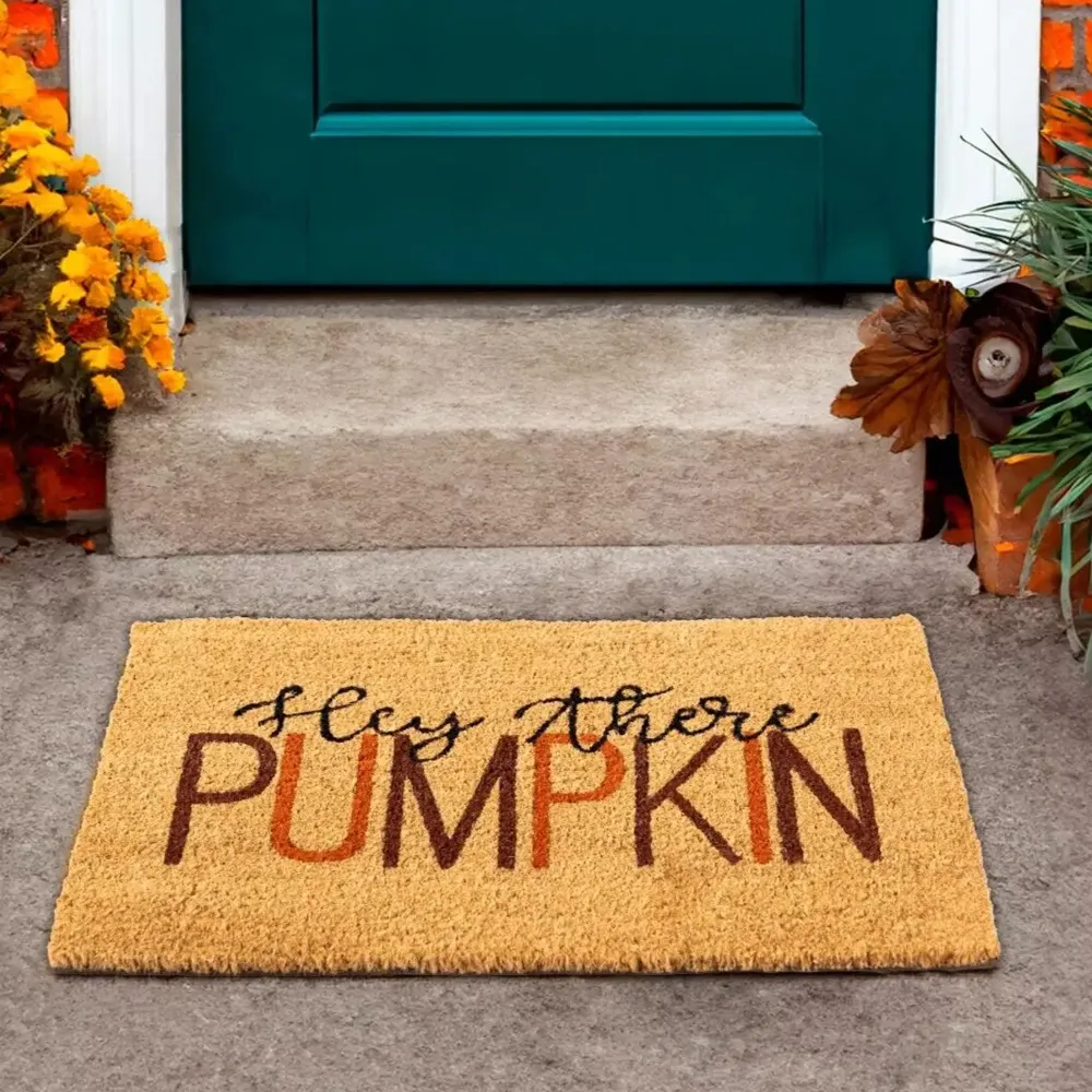 Hey There Pumpkin Coir Door Mat - Brown