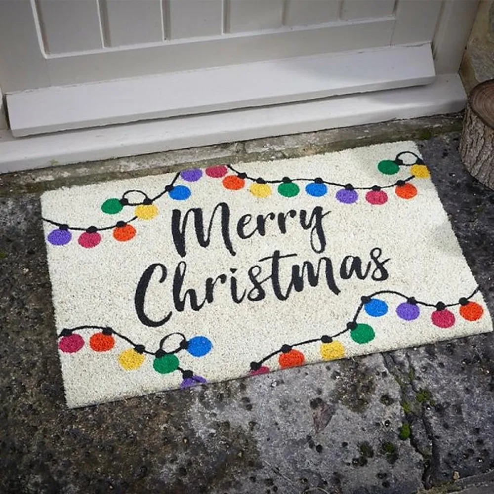Merry Christmas Doormat - White, Coir