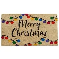 Merry Christmas Doormat - White, Coir