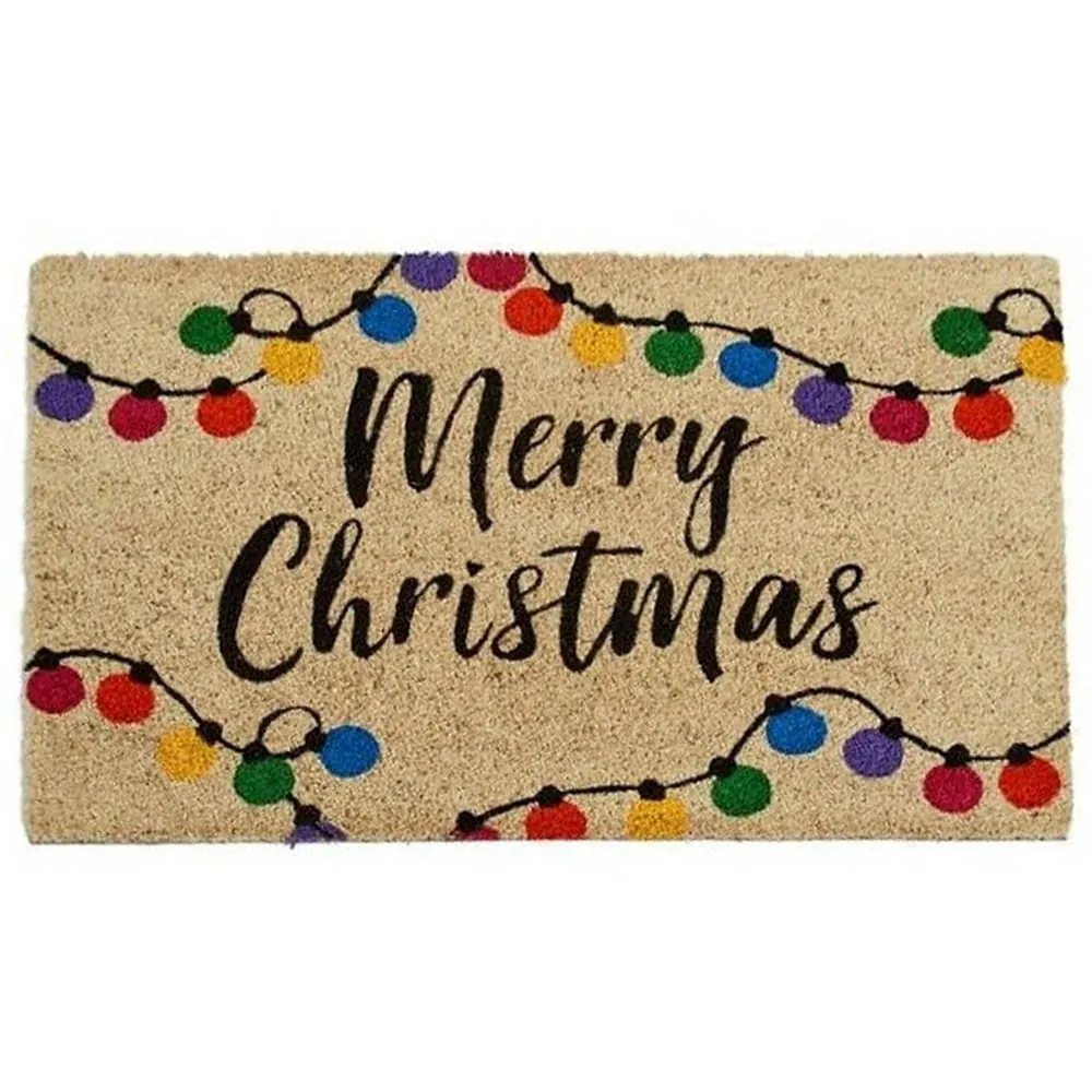 Merry Christmas Doormat - White, Coir