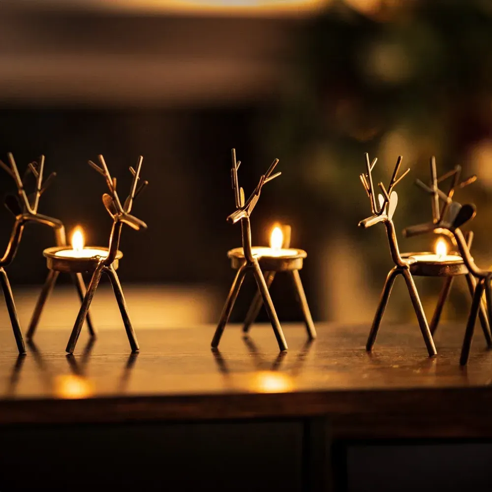 Reindeer Candle Holder 6 Pack - Brown
