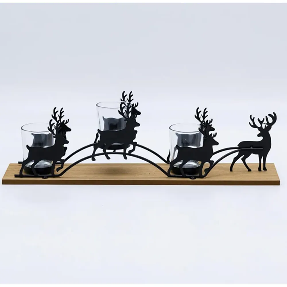 Reindeer Sleigh Candle Holder - Black
