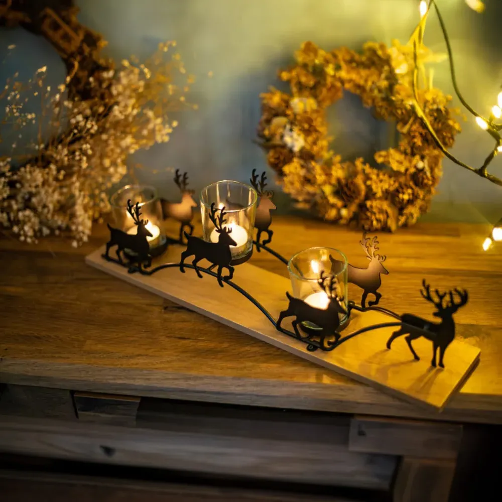 Reindeer Sleigh Candle Holder - Black