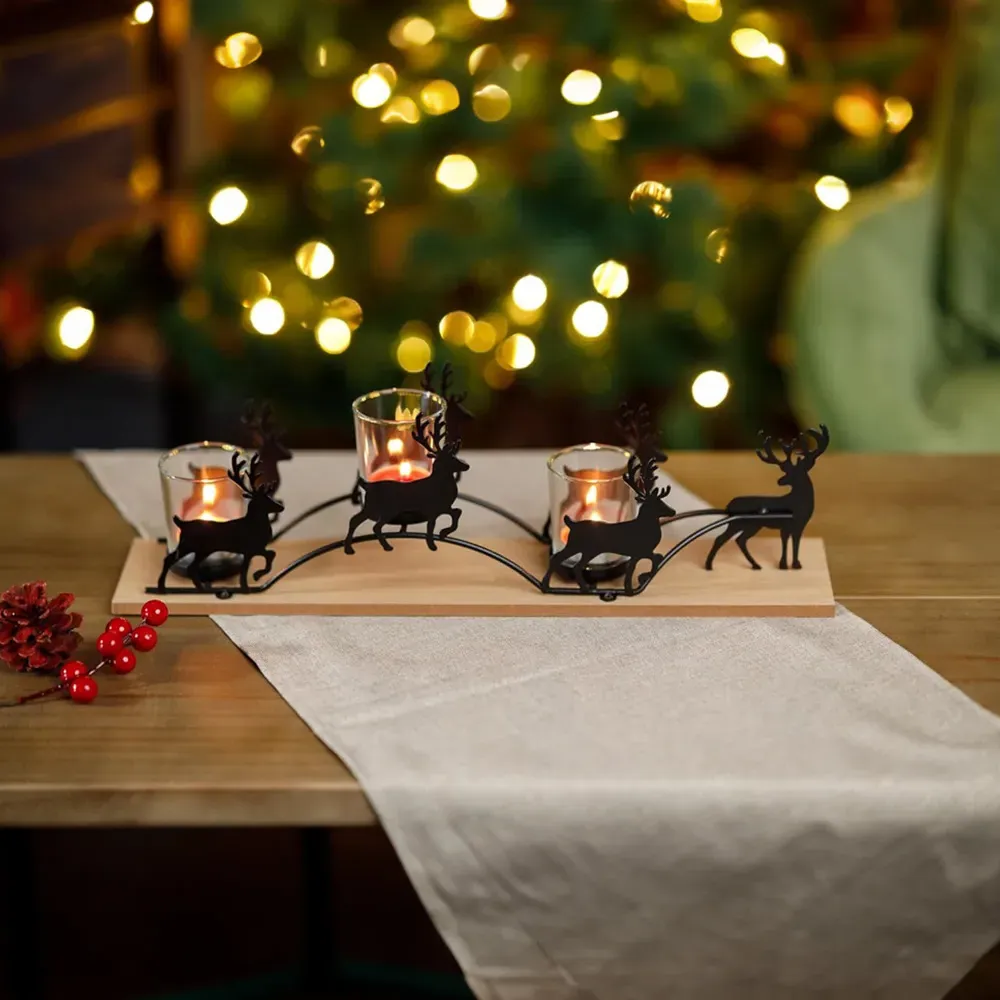 Reindeer Sleigh Candle Holder - Black