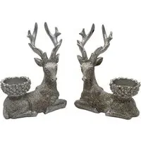 Resin Deer Tealight Holder 2 Pack - Silver