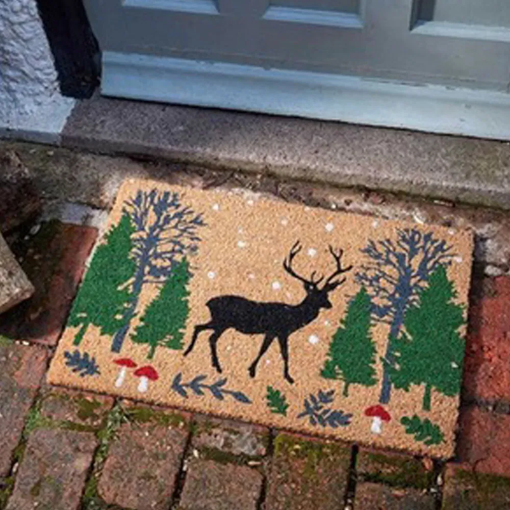Stag Christmas Doormat - Brown, Coir