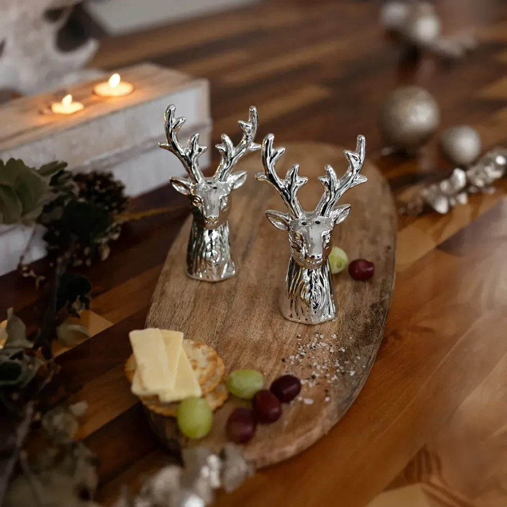 Stag Head Salt and Pepper Mill Set - Silver