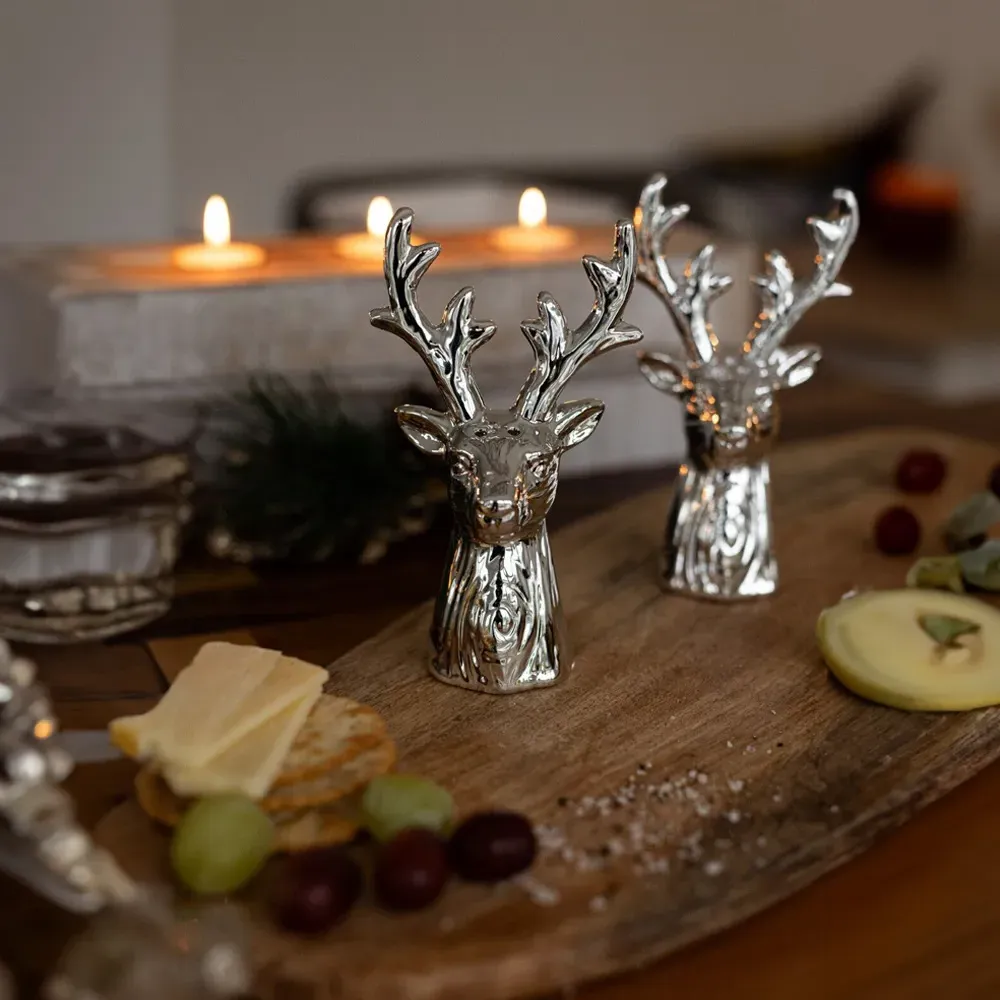 Stag Head Salt and Pepper Mill Set - Silver