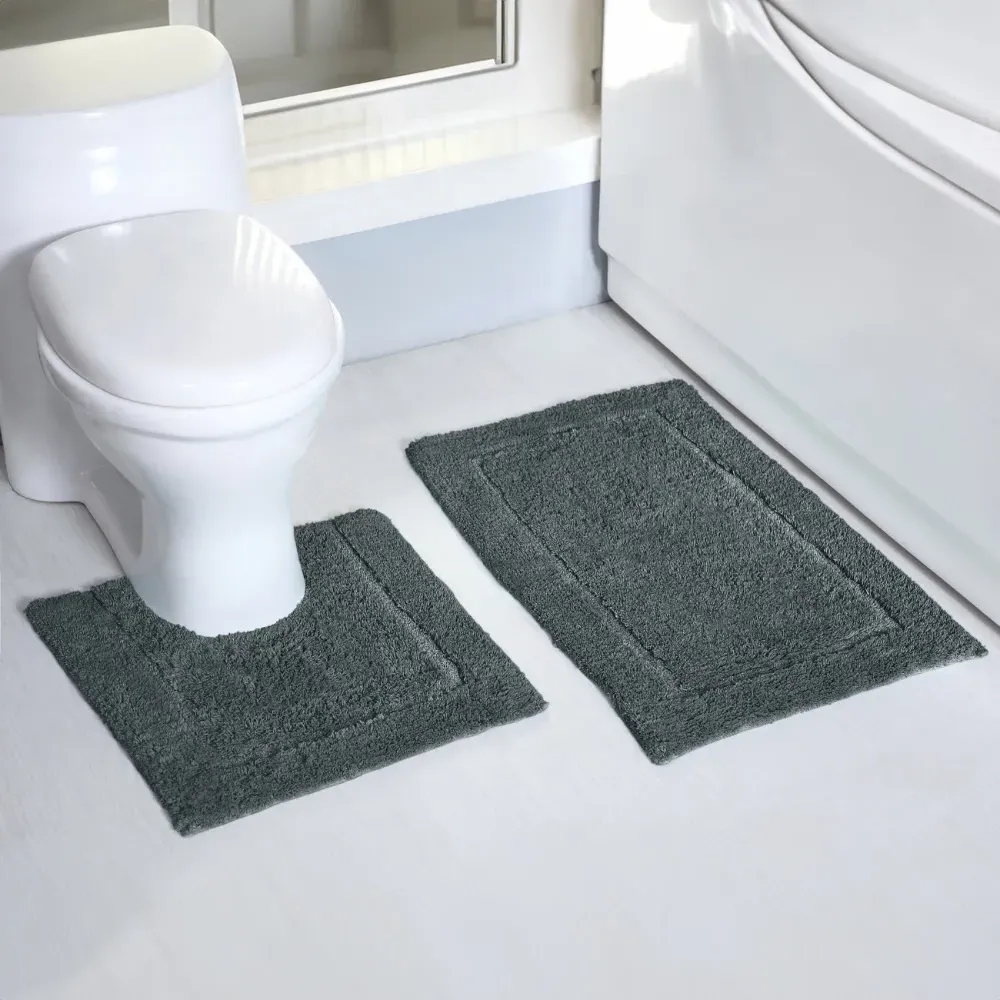 Charcoal Micro Fibre Bath Mat Set - Charcoal, Polyester