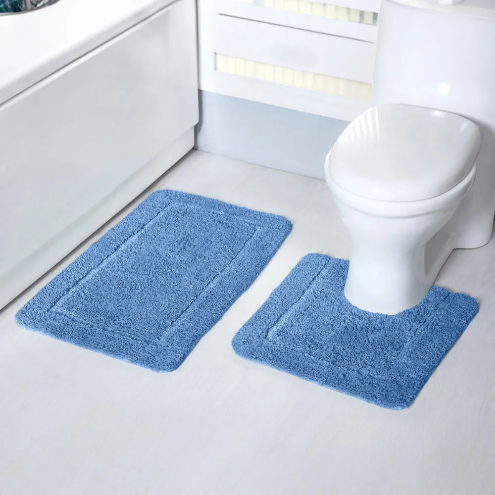 Micro Fibre Bath Mat Set - Blue, Polyester