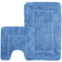 Micro Fibre Bath Mat Set - Blue, Polyester