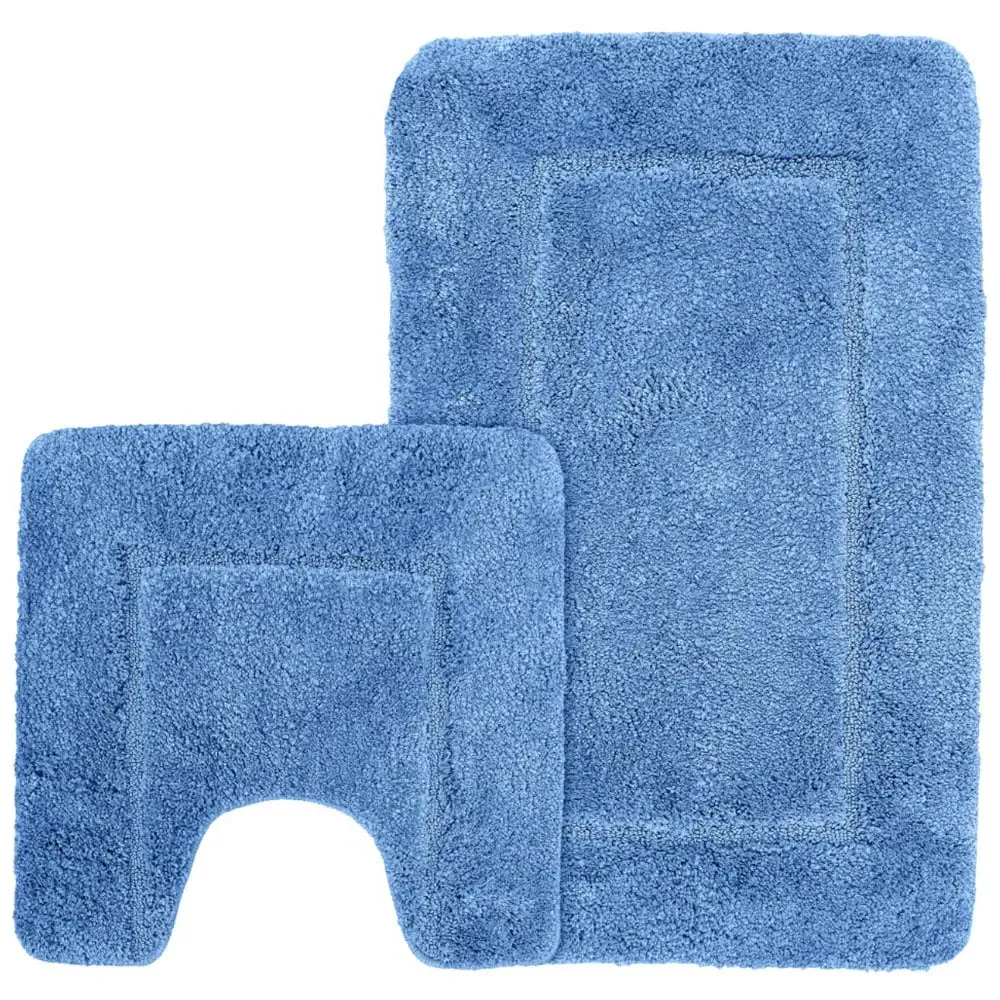 Micro Fibre Bath Mat Set - Blue, Polyester