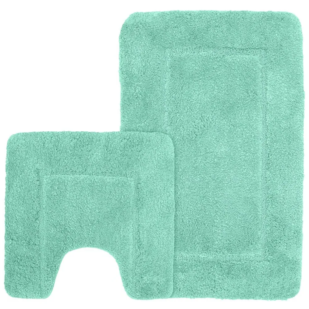 Micro Fibre Bath Mat Set - Green, Polyester