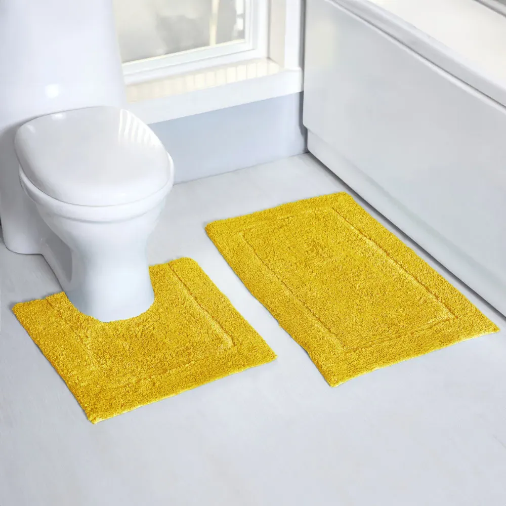 Ochre Micro Fibre Bath Mat Set - Yellow, Polyester