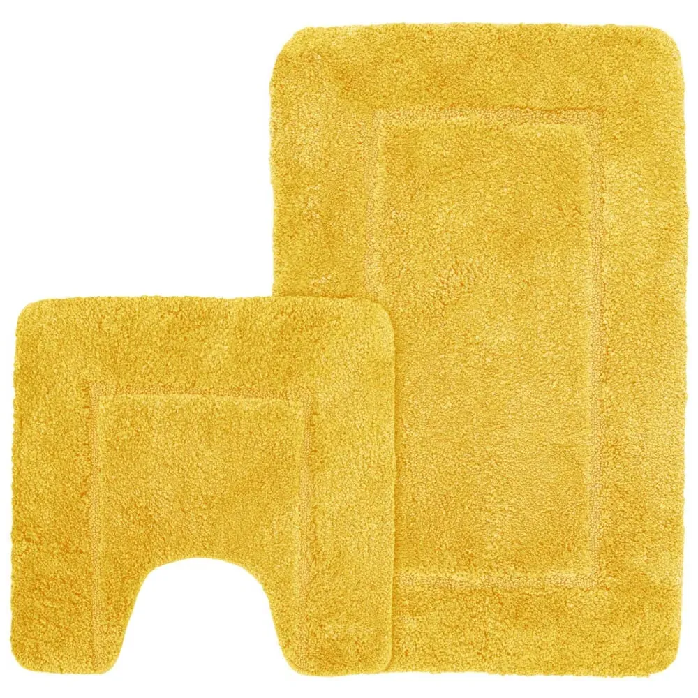 Ochre Micro Fibre Bath Mat Set - Yellow, Polyester