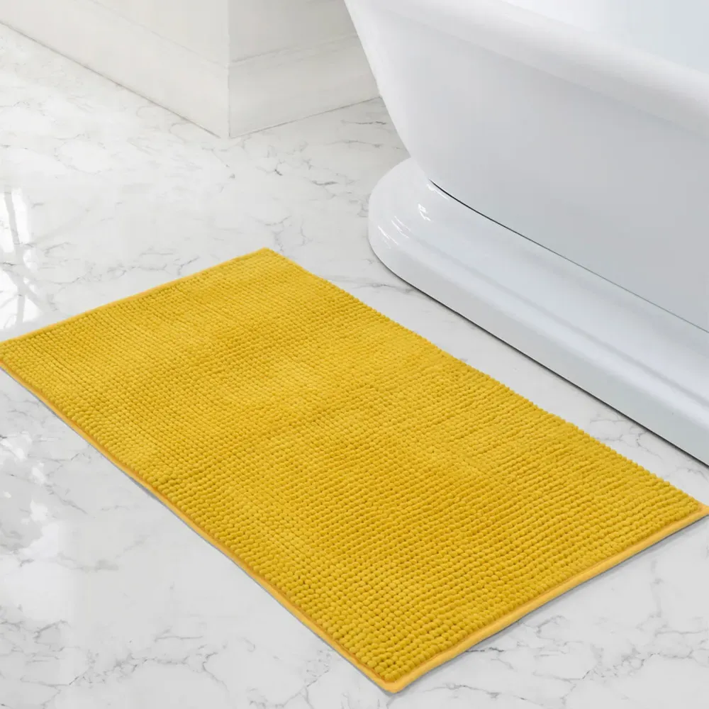 Ochre Shaggy Noodle Bath Mat 50 x 80cm - Yellow, Polyester