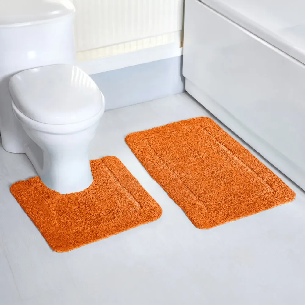 Orange Micro Fibre Bath Mat Set - Orange, Polyester
