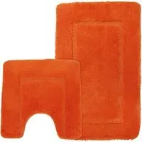 Orange Micro Fibre Bath Mat Set - Orange, Polyester