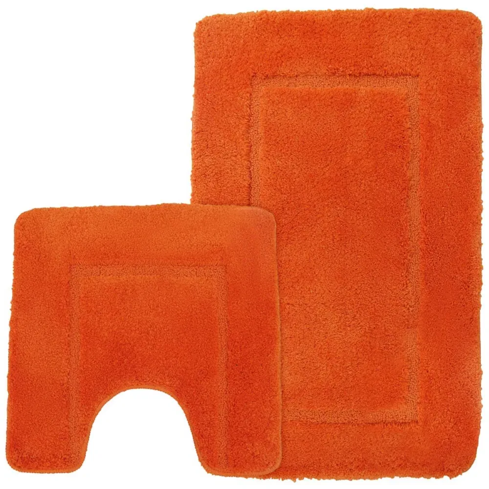 Orange Micro Fibre Bath Mat Set - Orange, Polyester