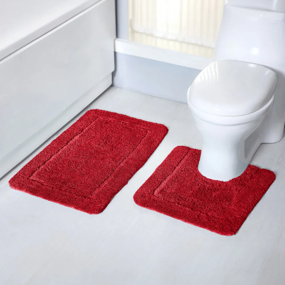 Red Micro Fibre Bath Mat Set - Red, Polyester