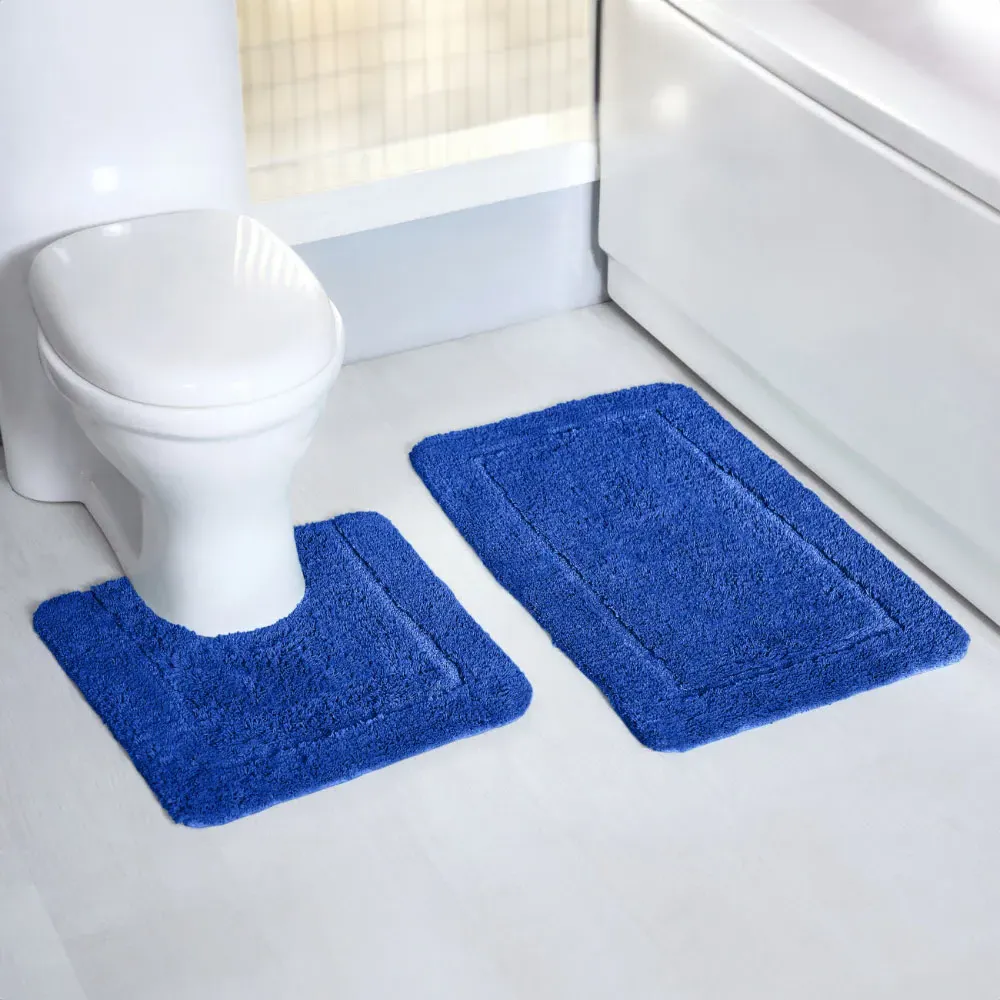 Royal Micro Fibre Bath Mat Set - Blue, Polyester