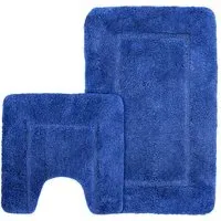Royal Micro Fibre Bath Mat Set - Blue, Polyester